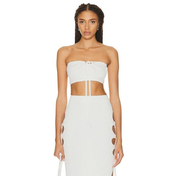 Casablanca Cut Out Ribbed Bralette in White Small New Womens Cropped Tube Top - Picture 1 of 10